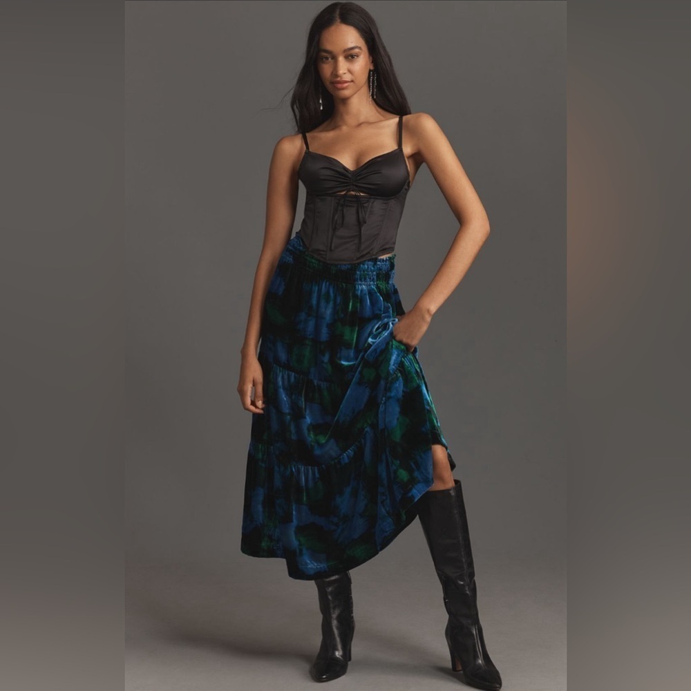 NWT!Anthropologie The Somerset Maxi Skirt: Nina Pace Velvet Edition - Size XS 🧸